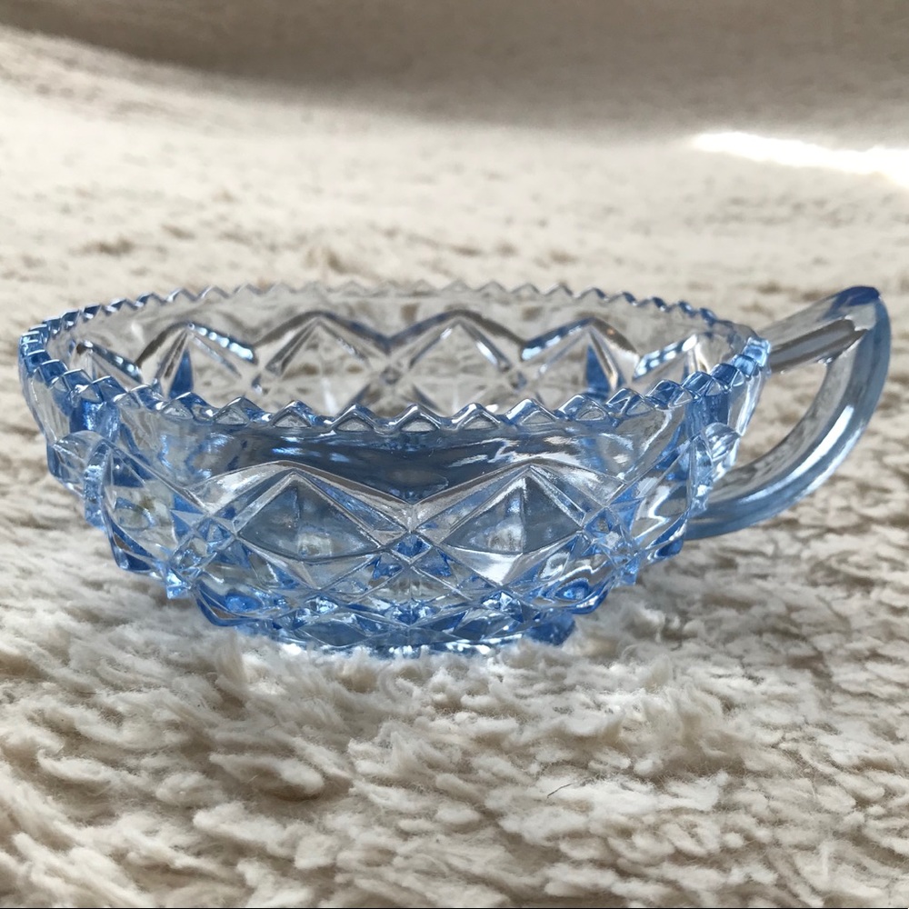Clear Blue Crystal Small Dish w/ Handle